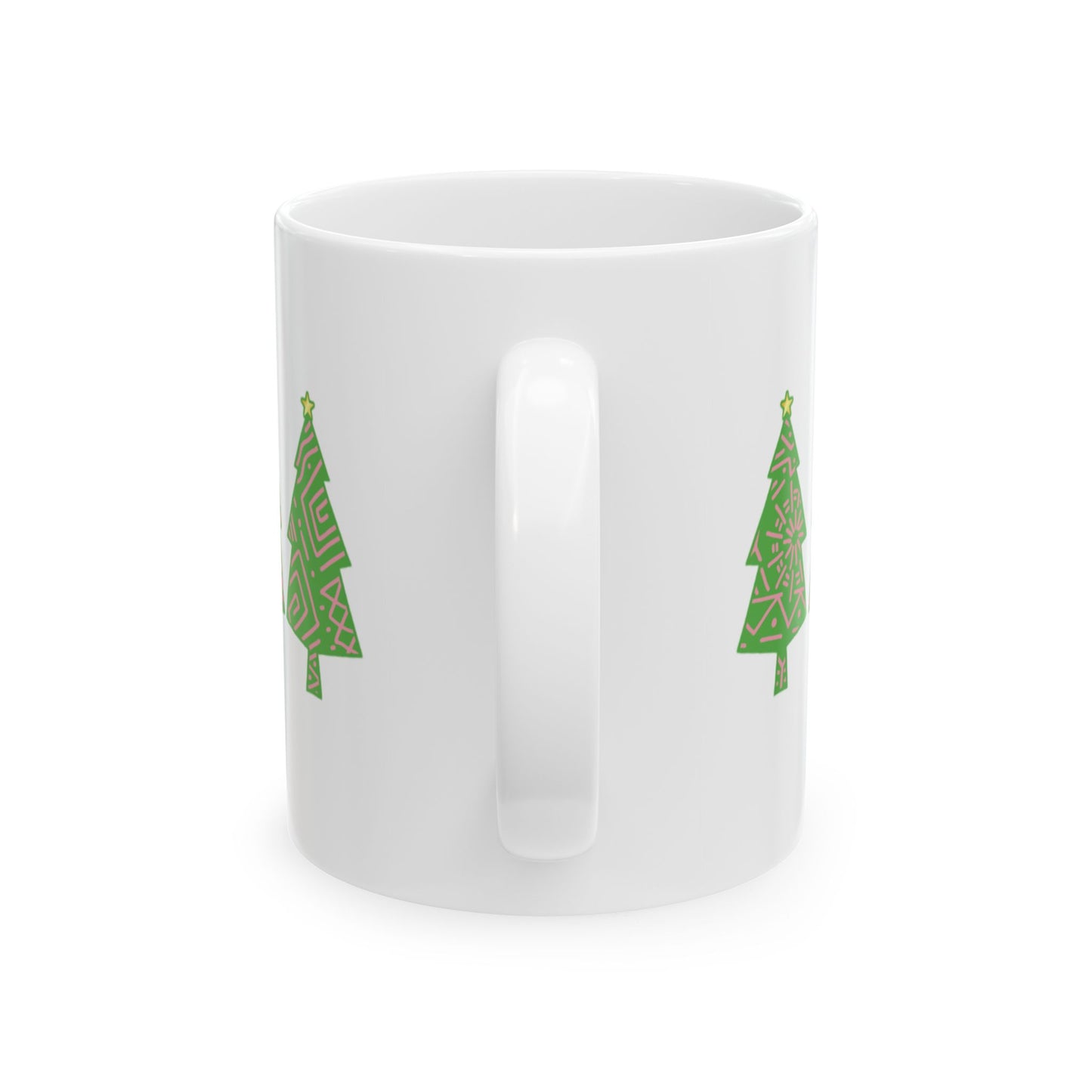 Pink and Green Tree Ceramic Mug, Christmas Coffee Cup, Holiday Cocoa Mug, Festive Hot Chocolate Mug, Christmas Tree Mug