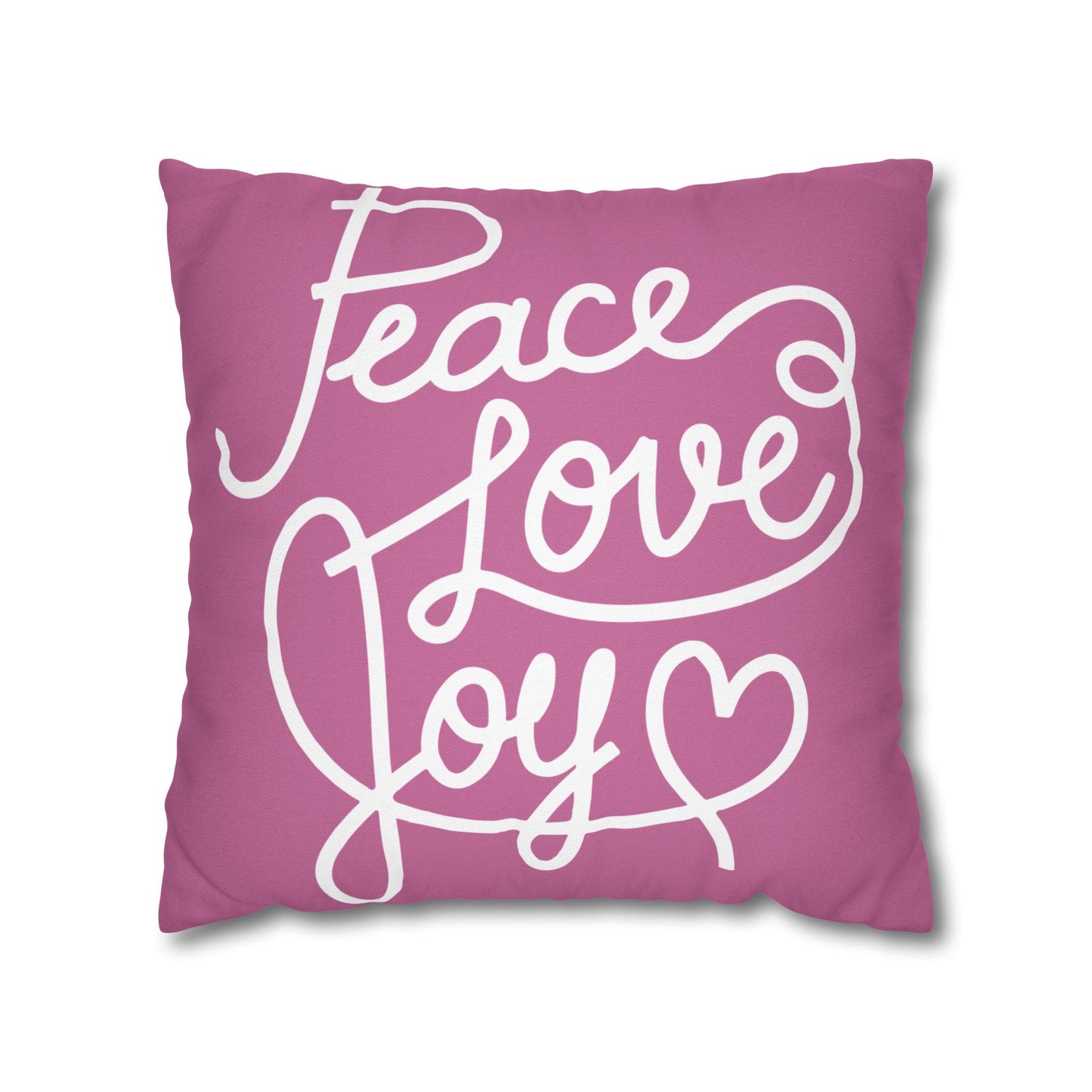 Peace Love Joy Pink Holiday Pillowcase, Festive Decor, Christmas Throw Pillow, Winter, Seasonal Decorative Pillow Cover