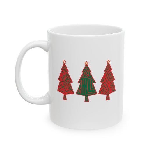 Red and Green Tree Ceramic Mug, Christmas Coffee Cup, Holiday Cocoa Mug, Festive Hot Chocolate Mug, Christmas Tree Mug