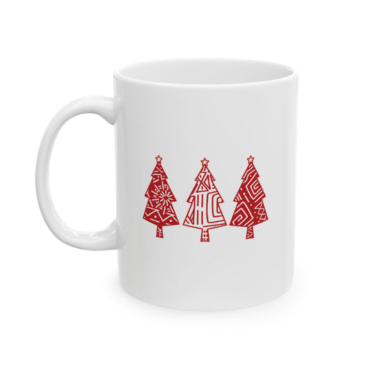 Red Tree Ceramic Mug, Christmas Coffee Cup, Holiday Cocoa Mug, Festive Hot Chocolate Mug, Christmas Tree Mug