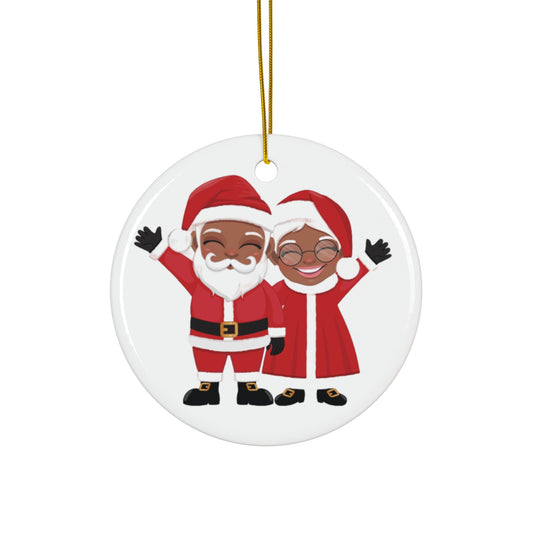 Black Mr and Mrs Santa Tree Ornament, Holiday Decoration, Christmas Ornament, Gift, Tree Decoration, Santa Claus Ornament