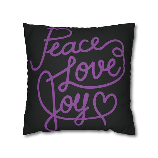 Peace Love Joy Purple On Black Holiday Pillowcase, Festive Decor Pillow Case, Christmas Throw Pillow Cover, Winter Home Decor, Seasonal